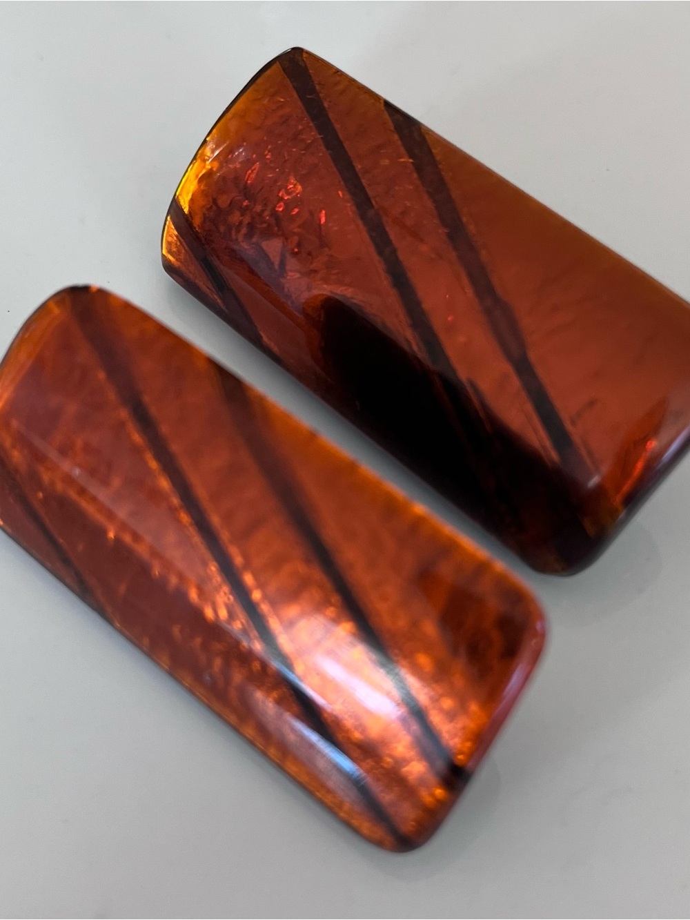 Amber Brown Pair of Pierced Earrings Vintage Large